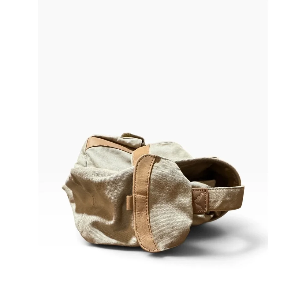 LL Bean Vintage Canvas Messenger Bag Leather Trim Crossbody Gorpcore Khaki